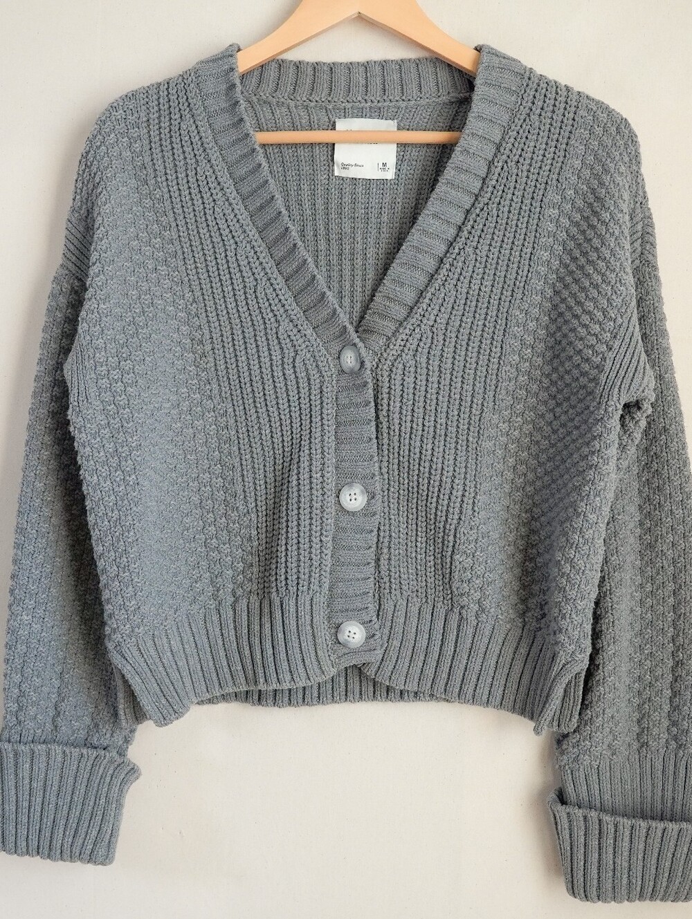 Abercrombie & Fitch Gray Textured Knit Cropped Cardigan Sweater Size M